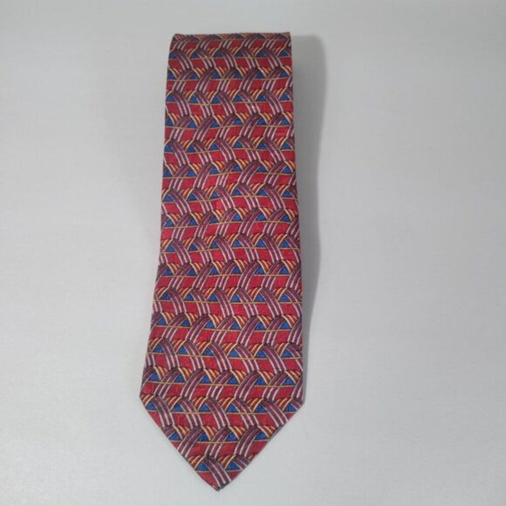 ERMENEGILDO ZEGNA  MENS GEOMETRIC‎ PATTERN  100% SILK NECKTIE 4x58"